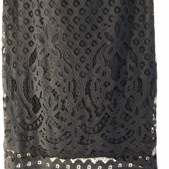 Sharagano Lace Navy Dress. Sleeveless. - Picture 2 of 7